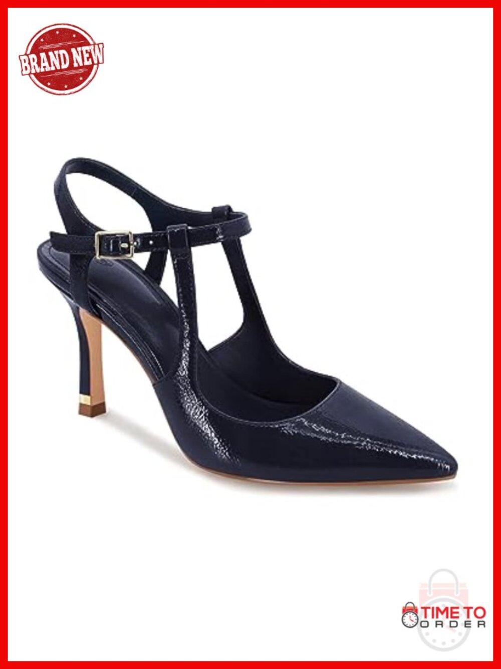 Pointed Toe Ankle Strap Stiletto High Heels Patent Leather Pumps
